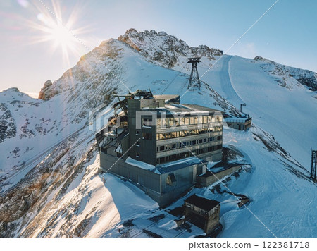 Aerial drone view of the Marmolada mountain in the Dolomites 122381718