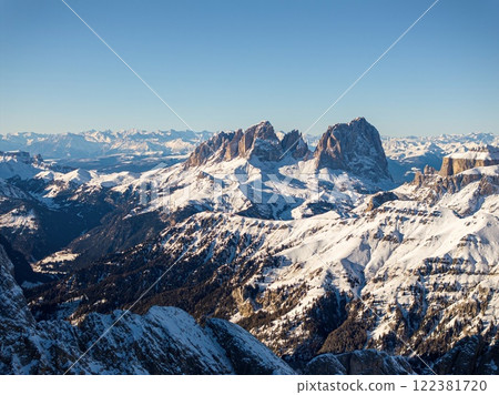Aerial drone view of the Marmolada mountain in the Dolomites 122381720