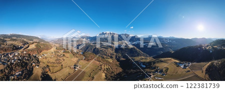 Aerial drone panorama of the Soprabolzano village in Italy 122381739