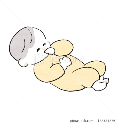 Baby sucking his thumb in a good mood 122383276