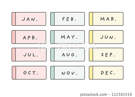 Set of sticky note illustrations for the 12 months of the year 122383319