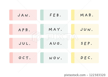 Set of sticky note illustrations for the 12 months of the year 122383320