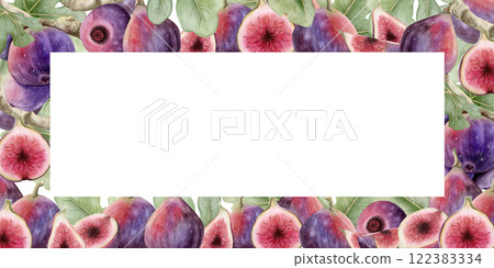 Long figs fruits watercolor banner frame isolated on white. Hand drawn illustration or horizontal label template with copy space for text. Summer vegan tropical food clip art Long figs fruits watercolor banner frame isolated on white. Hand drawn illustration or horizontal label template with copy space for text. Summer vegan tropical food clip art 122383334