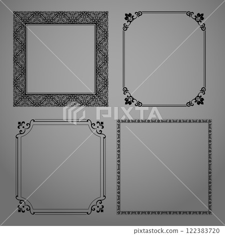 Set of decorative frames Elegant vector element for design in Eastern style, place for text. Floral black and gray borders. Lace illustration for invitations and greeting cards Set of decorative frames Elegant vector element for design in Eastern style, place for text. Floral black and gray borders. Lace illustration for invitations and greeting cards 122383720