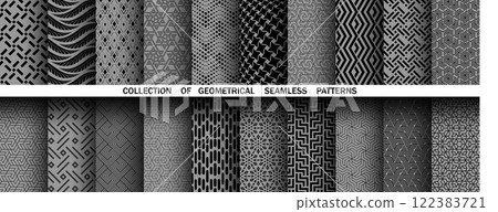 Geometric set of seamless black and gray patterns. Simple vector graphics Geometric set of seamless black and gray patterns. Simple vector graphics 122383721
