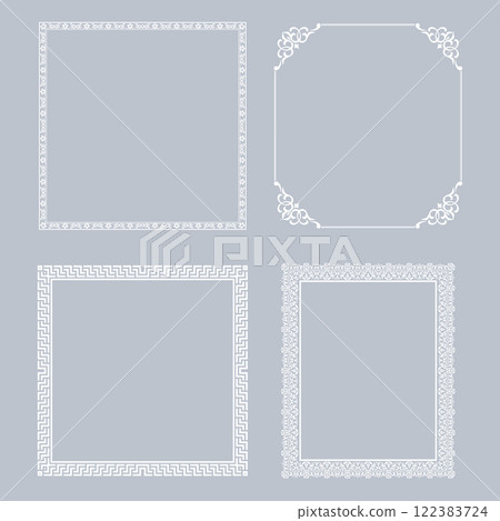 Set of decorative frames Elegant vector element for design in Eastern style, place for text. Floral gray and white borders. Lace illustration for invitations and greeting cards Set of decorative frames Elegant vector element for design in Eastern style, place for text. Floral gray and white borders. Lace illustration for invitations and greeting cards 122383724