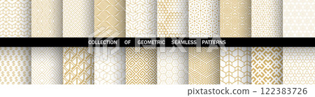 Geometric set of seamless golden and white patterns. Simple vector graphics 122383726