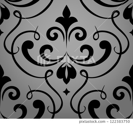 Wallpaper in the style of Baroque. Gray and black floral ornament. Seamless vector background. Graphic pattern for fabric, wallpaper, packaging. Ornate Damask flower illustration Wallpaper in the style of Baroque. Gray and black floral ornament. Seamless vector background. Graphic pattern for fabric, wallpaper, packaging. Ornate Damask flower illustration 122383750