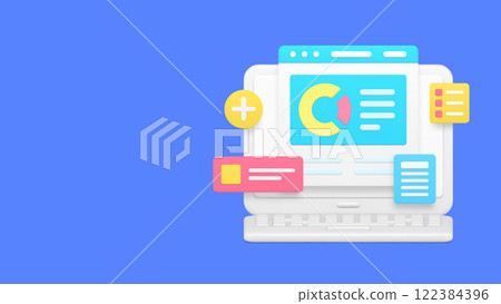 Laptop browser workflow data business analyzing banner copy space vector illustration 122384396