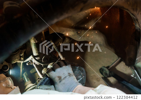 Mechanical Precision: A Close-Up of Automotive Welding in Action Mechanical Precision: A Close-Up of Automotive Welding in Action 122384412