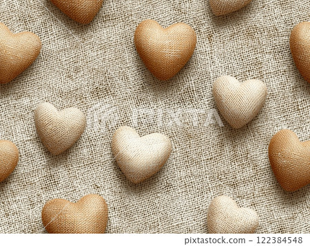 Seamless pattern of burlap heart-shaped decorations Seamless pattern of burlap heart-shaped decorations 122384548
