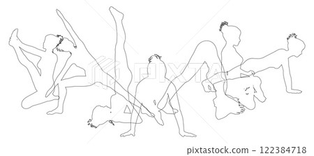 Yoga Pilates Poses Women Silhouettes Concept 122384718