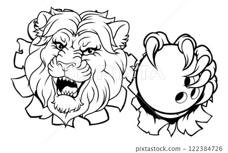 Lion Bowling Ball Animal Sports Team Mascot Lion Bowling Ball Animal Sports Team Mascot 122384726