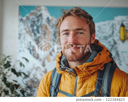 Smiling man in a hiking jacket 122384825