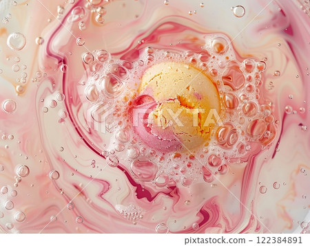 Bath bomb dissolving in clear water Bath bomb dissolving in clear water 122384891