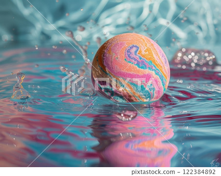Bath bomb dissolving in clear water Bath bomb dissolving in clear water 122384892
