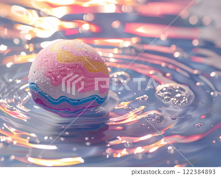 Bath bomb dissolving in clear water Bath bomb dissolving in clear water 122384893