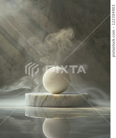 Luxurious White Bath Bomb on Marble Pedestal with Steam Effect 122384903
