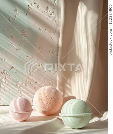 Pastel Bath Bombs in Soft Light with Minimalist Composition 122384906