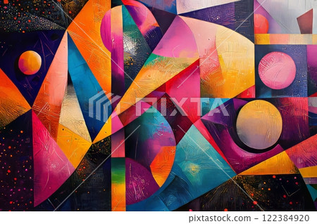 Vibrant Geometric Abstract Art with Neon Colors 122384920