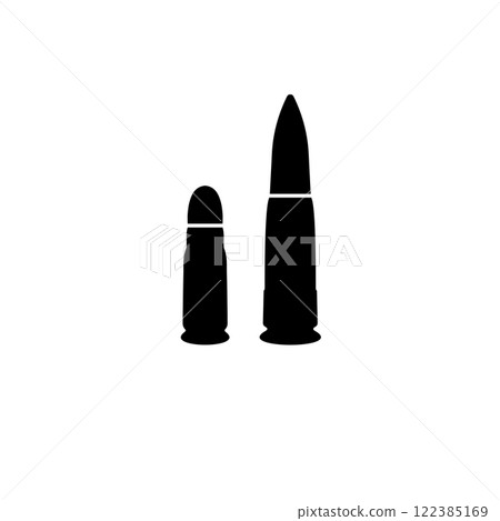 Pistol and Rifle Bullets, Gun Ammunition Solid Flat Vector Icon Isolated on White Background 122385169