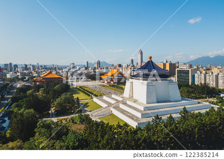 Aerial view of Chiang Kai Shek Memorial Hall in Taipei, Taiwan 122385214