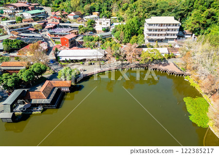 Aerial view of Checheng timber pond in Nantou County, Taiwan 122385217