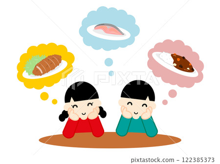 Boy and girl looking forward to dinner 2 122385373