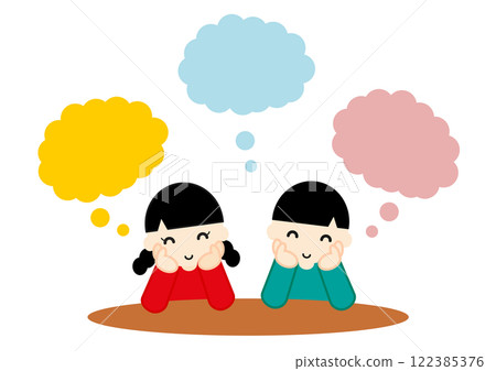 Copy space: Boys and girls imagining with smiles 2 Copy space: Boys and girls imagining with smiles 2 122385376