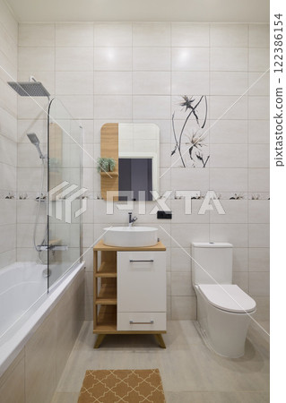 An Elegant and Modern Bathroom Featuring Stylish Contemporary Fixtures and Accessories An Elegant and Modern Bathroom Featuring Stylish Contemporary Fixtures and Accessories 122386154