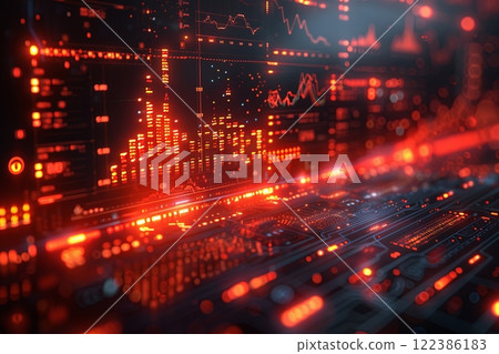 Futuristic Data Analytics on Red Circuitry 122386183