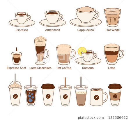 Line art illustration collection of coffee cups 122386622