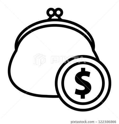 美元硬幣和零錢包圖標。 122386866