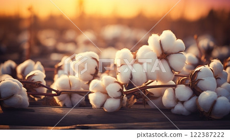 Organic cotton harvest. sustainable eco-friendly farming field for textile industry 122387222