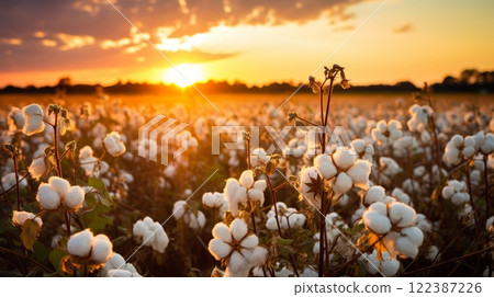 Organic cotton farm during harvest season. sustainable and eco-friendly practice Organic cotton farm during harvest season. sustainable and eco-friendly practice 122387226
