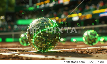 Neon tennis spheres. Virtual reality transforming the future of sports technology 122387381
