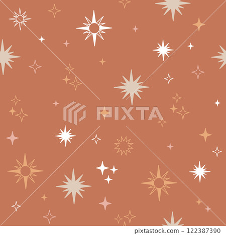 Line art stars and sparks terracotta seamless pattern vector 122387390