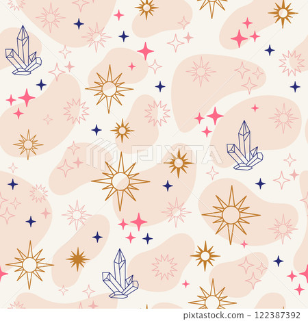 Linear stars and crystals seamless pattern vector illustration 122387392