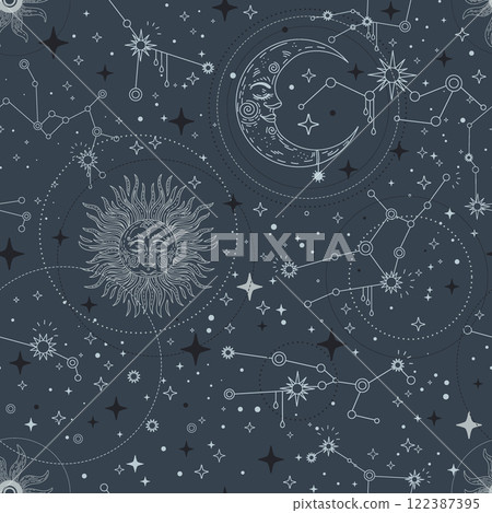 Celestial esoteric seamless pattern vector illustration navy Celestial esoteric seamless pattern vector illustration navy 122387395