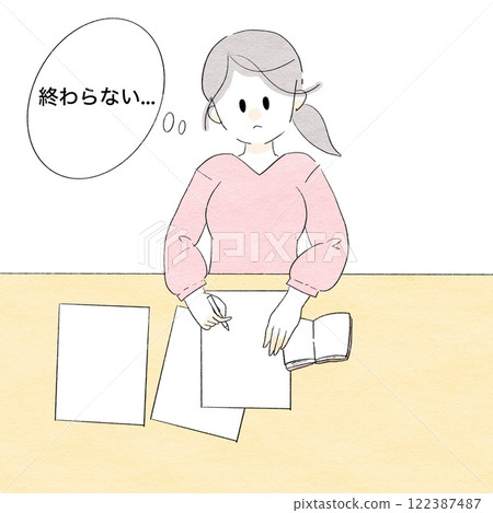 A woman who can't finish her paperwork 122387487
