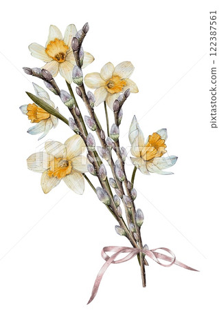 Bouquet of Daffodils and Willow Branches 122387561