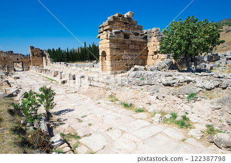 Ancient ruins in Hierapolis, Pamukkale, Turkey. 122387798