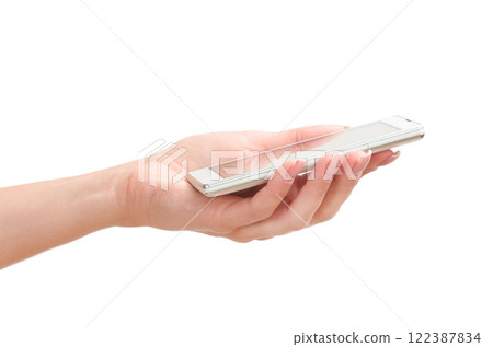 Hand holding big touchscreen smart phone 122387834