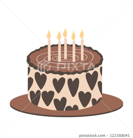 Cute stylish sweet bento cake with hearts a lighting candles. Isolated vector illustration 122388041