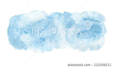 Bright clear light blue watercolour textured long fluffy cloud stain. Abstract watercolor blob for water splash or cloudscape concept, nature sky background, aquarelle texture Bright clear light blue watercolour textured long fluffy cloud stain. Abstract watercolor blob for water splash or cloudscape concept, nature sky background, aquarelle texture 122388211