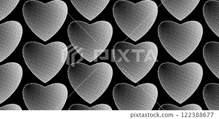 Halftone Heart Pattern Black and White Romantic Background 122388677