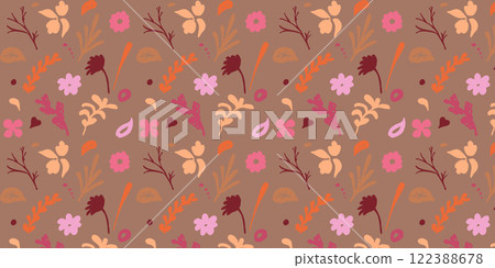 Seamless Hand-Drawn Floral Pattern with Pastel Elements Seamless Hand-Drawn Floral Pattern with Pastel Elements 122388678