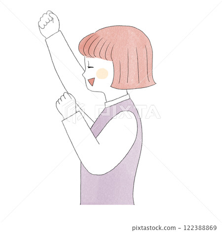 一個側身的女人舉起雙臂很高興 122388869