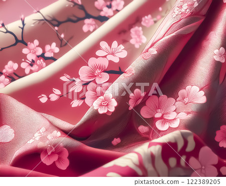 Silk background image material Japanese pattern pink color 122389205