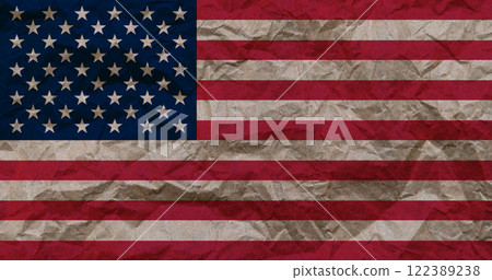 US Flag on Paper. American flag painted on crumpled craft paper. 122389238
